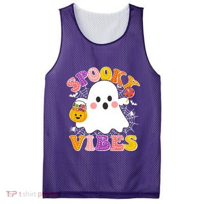 Funny Halloween Spooky Vibes Trick Or Treating Ghost Mesh Reversible Basketball Jersey Tank