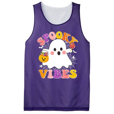 Funny Halloween Spooky Vibes Trick Or Treating Ghost Mesh Reversible Basketball Jersey Tank