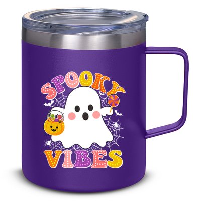 Funny Halloween Spooky Vibes Trick Or Treating Ghost 12oz Stainless Steel Coffee Mug