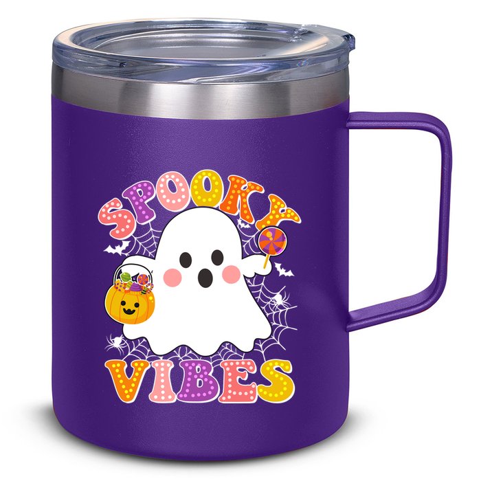 Funny Halloween Spooky Vibes Trick Or Treating Ghost 12oz Stainless Steel Coffee Mug