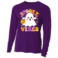 Funny Halloween Spooky Vibes Trick Or Treating Ghost Cooling Performance Long Sleeve Crew