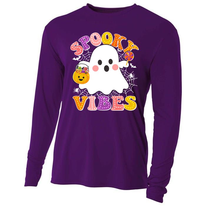 Funny Halloween Spooky Vibes Trick Or Treating Ghost Cooling Performance Long Sleeve Crew