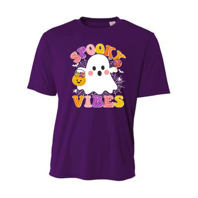 Funny Halloween Spooky Vibes Trick Or Treating Ghost Youth Performance Sprint T-Shirt