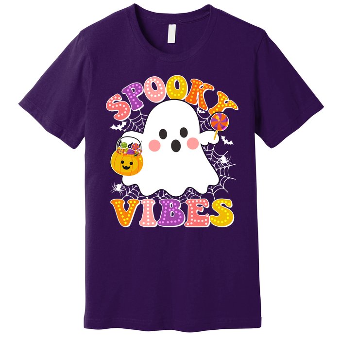 Funny Halloween Spooky Vibes Trick Or Treating Ghost Premium T-Shirt