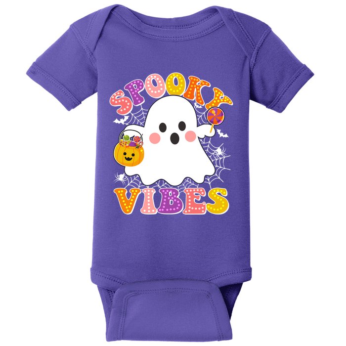 Funny Halloween Spooky Vibes Trick Or Treating Ghost Baby Bodysuit