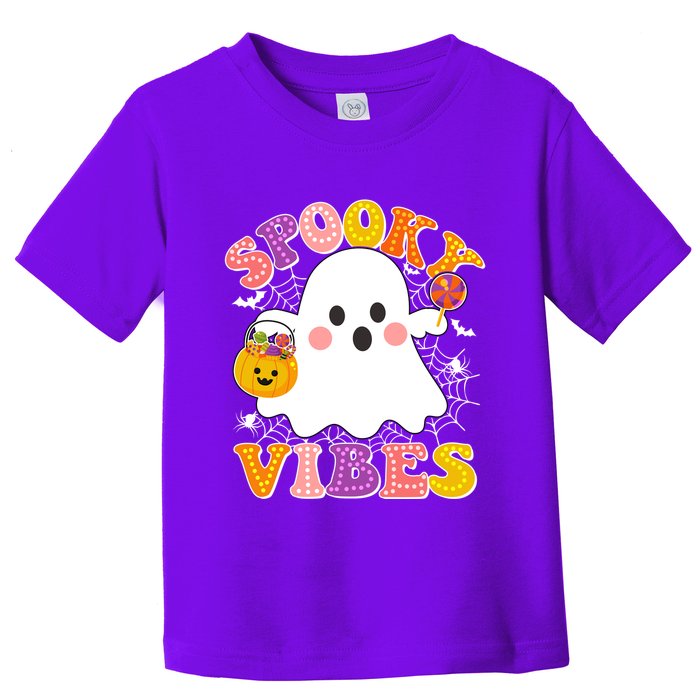 Funny Halloween Spooky Vibes Trick Or Treating Ghost Toddler T-Shirt