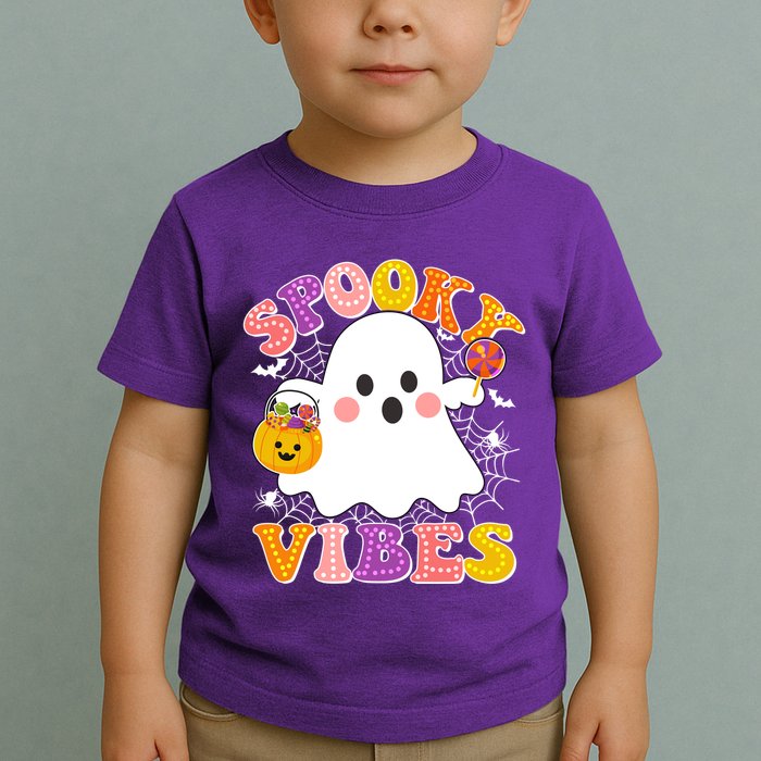 Funny Halloween Spooky Vibes Trick Or Treating Ghost Toddler T-Shirt