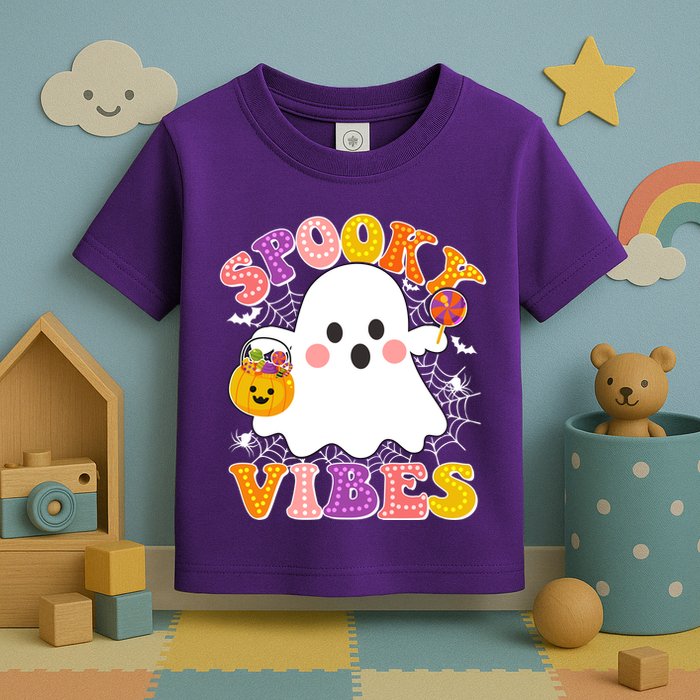 Funny Halloween Spooky Vibes Trick Or Treating Ghost Toddler T-Shirt