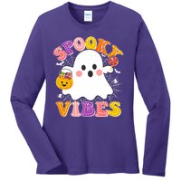 Funny Halloween Spooky Vibes Trick Or Treating Ghost Ladies Long Sleeve Shirt