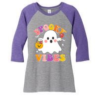 Funny Halloween Spooky Vibes Trick Or Treating Ghost Women's Tri-Blend 3/4-Sleeve Raglan Shirt