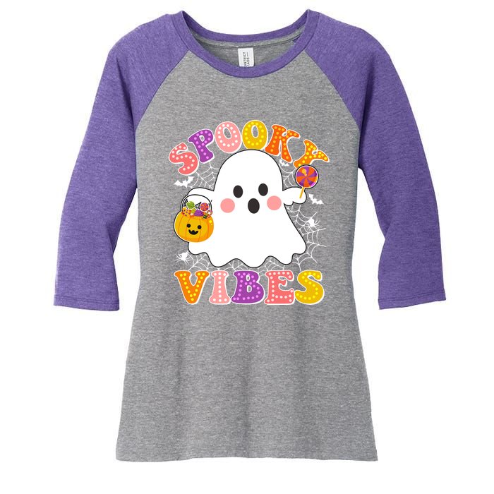 Funny Halloween Spooky Vibes Trick Or Treating Ghost Women's Tri-Blend 3/4-Sleeve Raglan Shirt