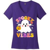 Funny Halloween Spooky Vibes Trick Or Treating Ghost Women's V-Neck T-Shirt