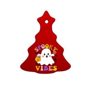 Funny Halloween Spooky Vibes Trick Or Treating Ghost Ceramic Tree Ornament