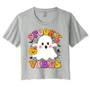 Funny Halloween Spooky Vibes Trick Or Treating Ghost Women's Crop Top Tee