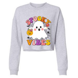 Funny Halloween Spooky Vibes Trick Or Treating Ghost Cropped Pullover Crew