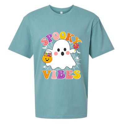 Funny Halloween Spooky Vibes Trick Or Treating Ghost Sueded Cloud Jersey T-Shirt