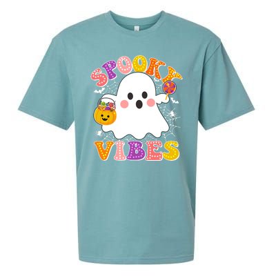 Funny Halloween Spooky Vibes Trick Or Treating Ghost Sueded Cloud Jersey T-Shirt