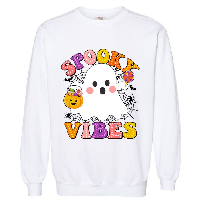 Funny Halloween Spooky Vibes Trick Or Treating Ghost Garment-Dyed Sweatshirt
