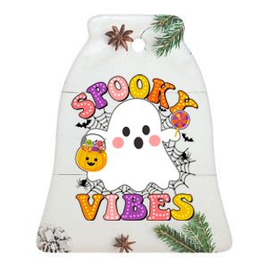 Funny Halloween Spooky Vibes Trick Or Treating Ghost Ceramic Bell Ornament