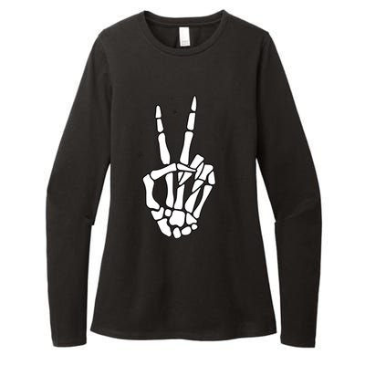 Funny Halloween Skeleton Peace Sign Funny Gift Womens CVC Long Sleeve Shirt