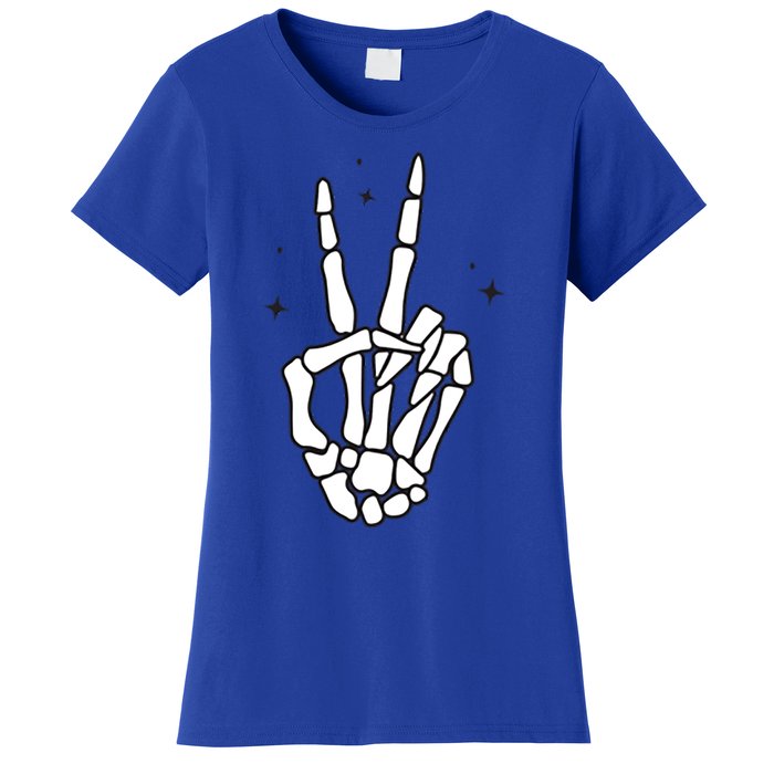 Funny Halloween Skeleton Peace Sign Funny Gift Women's T-Shirt