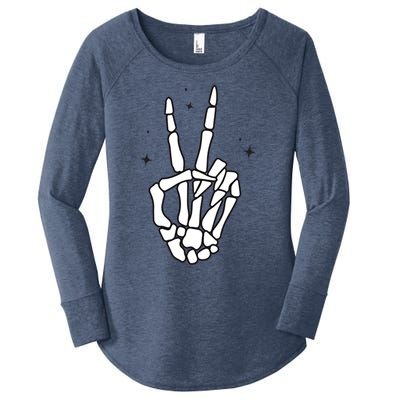 Funny Halloween Skeleton Peace Sign Funny Gift Women's Perfect Tri Tunic Long Sleeve Shirt