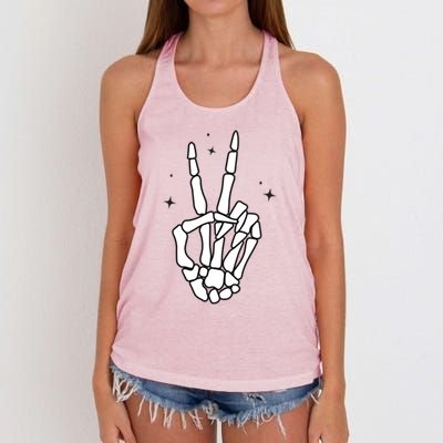 Funny Halloween Skeleton Peace Sign Funny Gift Women's Knotted Racerback Tank