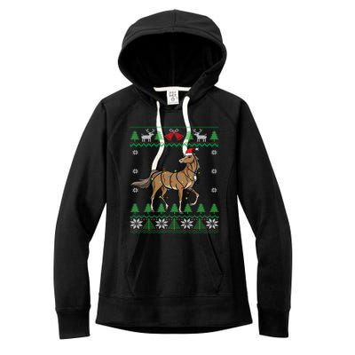 Funny Horse Santa Equestrian Horse Racing Ugly Christmas Gift Women's Fleece Hoodie