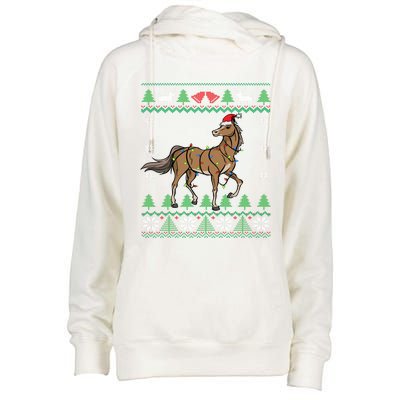 Funny Horse Santa Equestrian Horse Racing Ugly Christmas Gift Womens Funnel Neck Pullover Hood