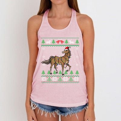 Funny Horse Santa Equestrian Horse Racing Ugly Christmas Gift Women's Knotted Racerback Tank