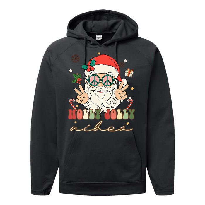 Festive Holly Santa Winter Holiday Sweater Performance Fleece Hoodie