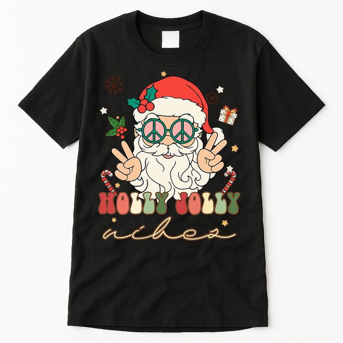 Festive Holly Santa Winter Holiday Sweater Tall T-Shirt