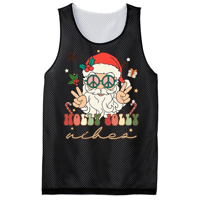 Festive Holly Santa Winter Holiday Sweater Mesh Reversible Basketball Jersey Tank