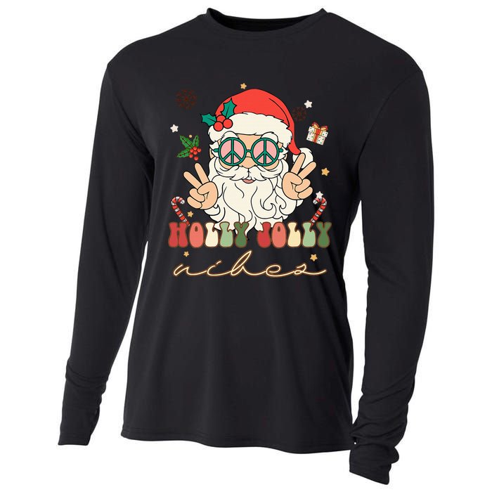 Festive Holly Santa Winter Holiday Sweater Cooling Performance Long Sleeve Crew