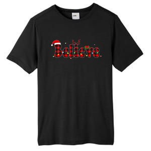 Festive Holiday Santa Hat with Red Plaid and Xmas Lights Tall Fusion ChromaSoft Performance T-Shirt