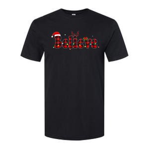 Festive Holiday Santa Hat with Red Plaid and Xmas Lights Softstyle CVC T-Shirt