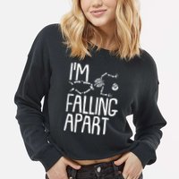 Funny Halloween Skeleton I'm Falling Apart Cropped Pullover Crew