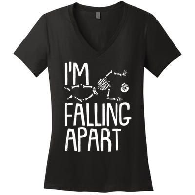 Funny Halloween Skeleton I'm Falling Apart Women's V-Neck T-Shirt