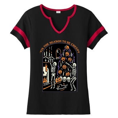 Funny Halloween Spooky Skeletons Tis The Season To Be Creepy Meaningful Gift Ladies Halftime Notch Neck Tee