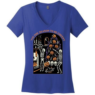 Funny Halloween Spooky Skeletons Tis The Season To Be Creepy Meaningful Gift Women's V-Neck T-Shirt