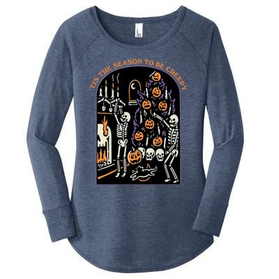 Funny Halloween Spooky Skeletons Tis The Season To Be Creepy Meaningful Gift Women's Perfect Tri Tunic Long Sleeve Shirt