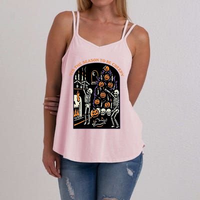 Funny Halloween Spooky Skeletons Tis The Season To Be Creepy Meaningful Gift Women's Strappy Tank