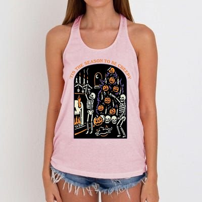 Funny Halloween Spooky Skeletons Tis The Season To Be Creepy Meaningful Gift Women's Knotted Racerback Tank