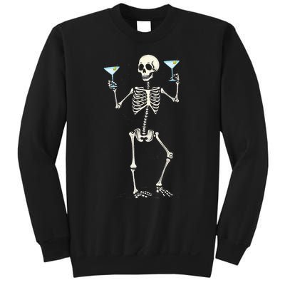 Funny Halloween Skeleton Drinking Martini Cocktail Sweatshirt