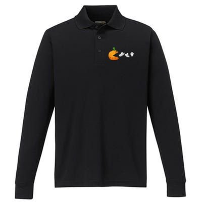 Funny Halloween Scary Pumpkin Ghosts Creepy Halloween Gamer Performance Long Sleeve Polo