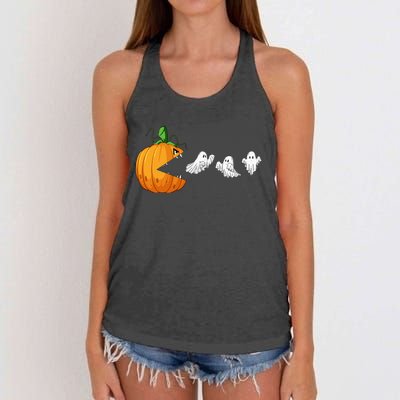 Funny Halloween Scary Pumpkin Ghosts Creepy Halloween Gamer Women's Knotted Racerback Tank