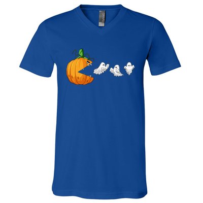 Funny Halloween Scary Pumpkin Ghosts Creepy Halloween Gamer V-Neck T-Shirt