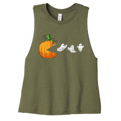 Funny Halloween Scary Pumpkin Ghosts Creepy Halloween Gamer Women's Racerback Cropped Tank