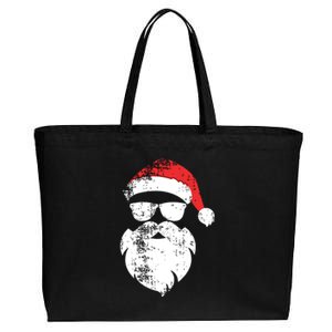 Funny Hipster Santa Face With Hat Beard Glasses Christmas Cotton Canvas Jumbo Tote