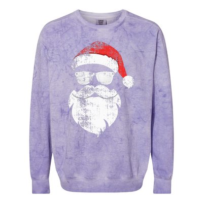 Funny Hipster Santa Face With Hat Beard & Glasses Christmas Colorblast Crewneck Sweatshirt